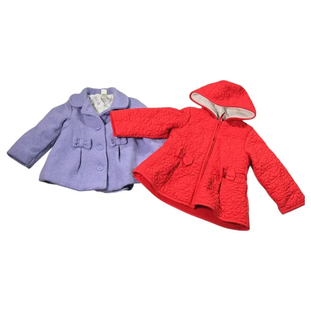 Little Me Toddler 2T Pair Coats Red Quilted Sherpa Hood Lilac Purple Peacoat Bow